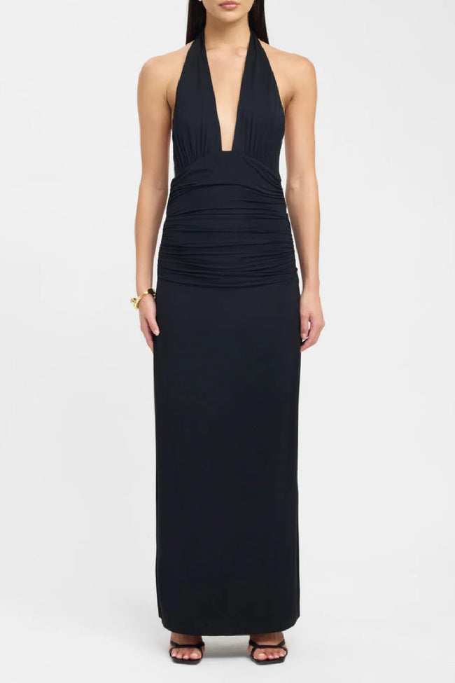 Noir Halter Ruched Maxi Dress Hover Image