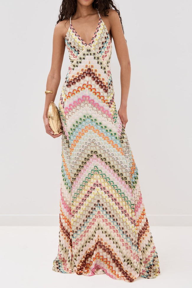 Colorful Crochet Halter Maxi Dress Main Image