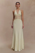 Yellow Satin Halter Maxi Dress