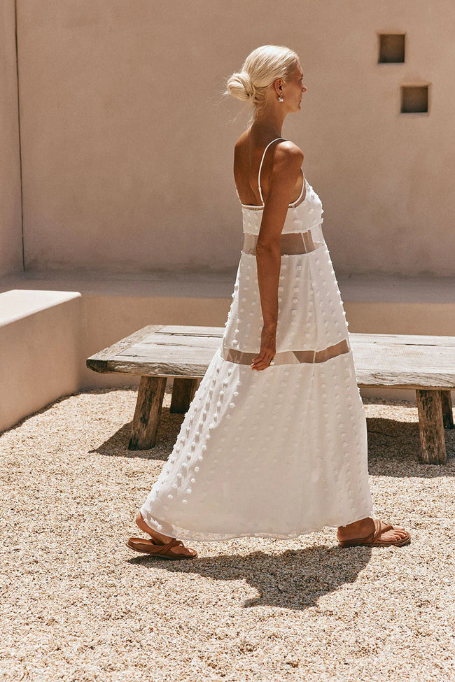 White Floral Mesh Maxi Dress Main Image