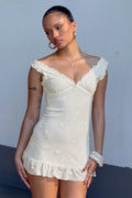 Cream Lace Ruffle Mini Dress