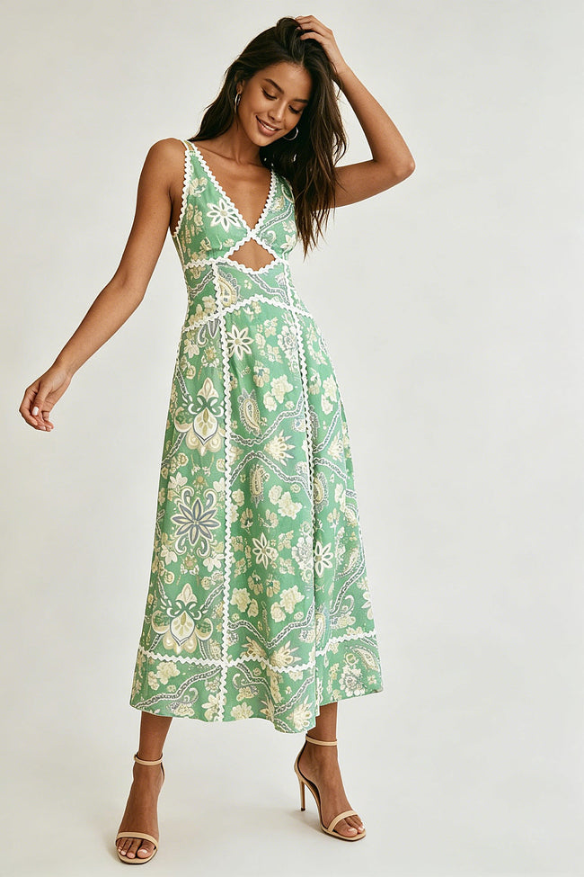 Paisley Linen Midi Dress Hover Image