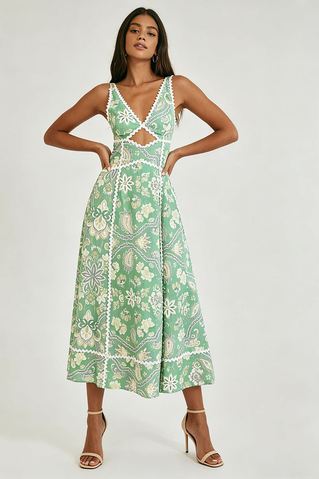Paisley Linen Midi Dress Main Image