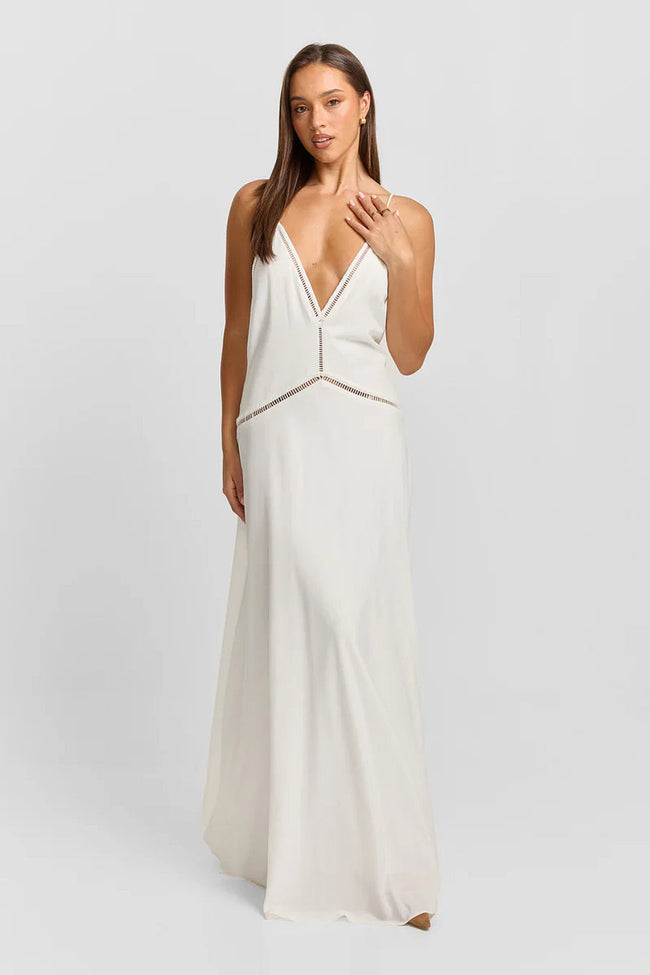 White Lattice Maxi Dress Main Image