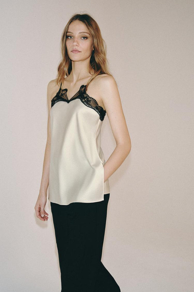 Lace Trim Satin Cami Top Main Image