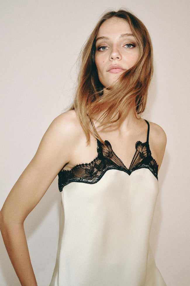 Lace Trim Satin Cami Top Hover Image