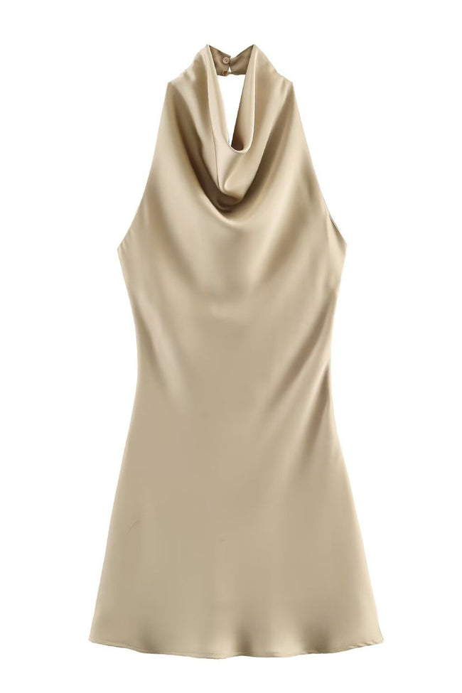 Beige Satin Slip Mini Dress Hover Image