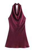 Burgundy Satin Slip Mini Dress