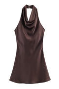 Brown Satin Slip Mini Dress