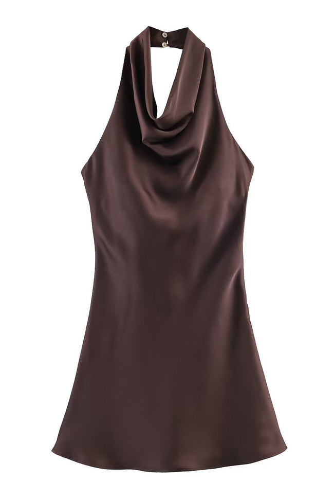 Brown Satin Slip Mini Dress Hover Image
