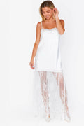 White Satin Lace Overlay Maxi Dress