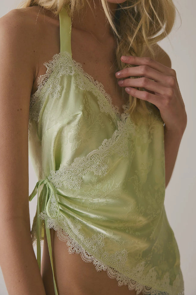 Green Satin Lace Halter Top Main Image