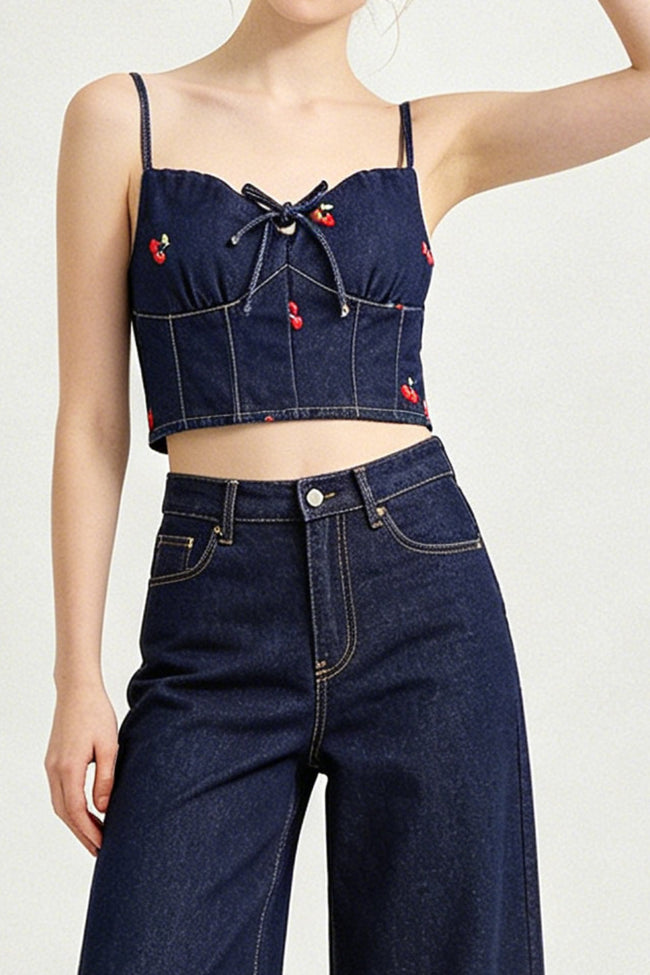 Cherry Denim Bustier Hover Image