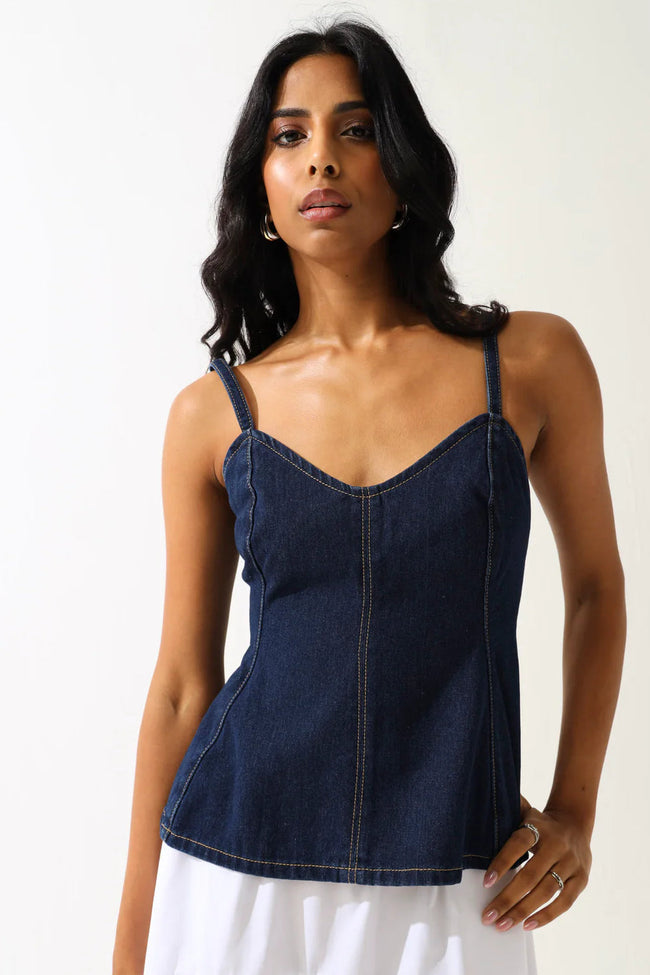 Denim Corset Cami Top Hover Image