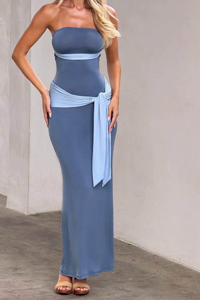 Two Tone Strapless Maxi Dress Hover Image