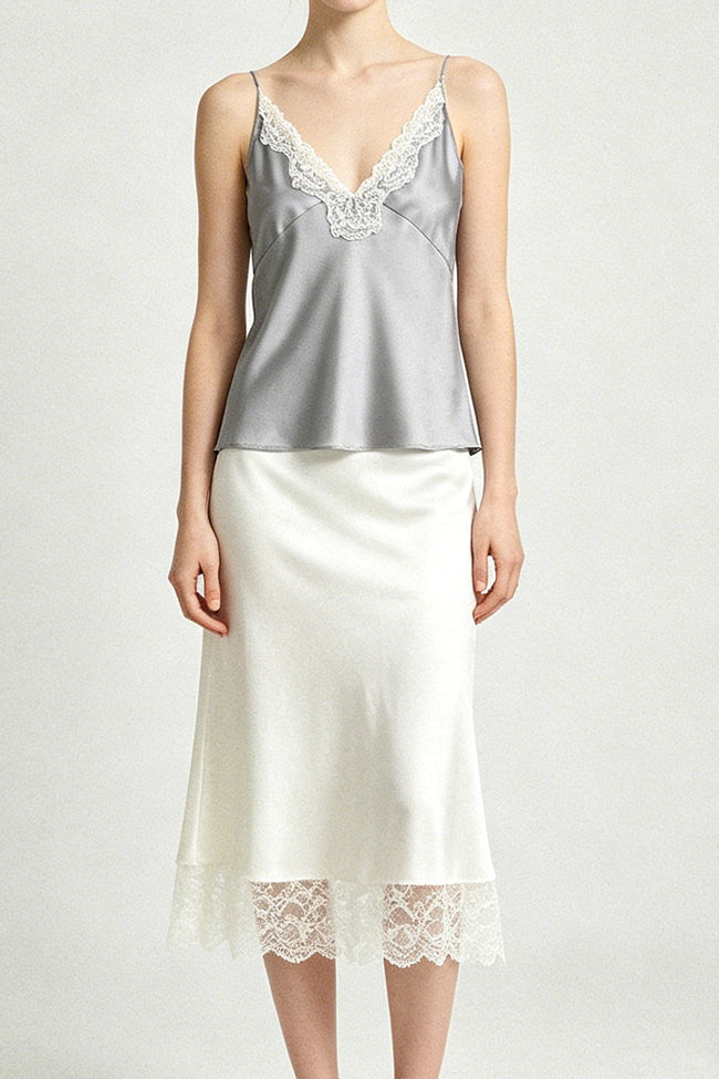 Silver Satin Lace Cami Top Hover Image