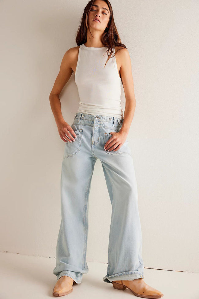 Sky Blue Cargo Jeans Hover Image