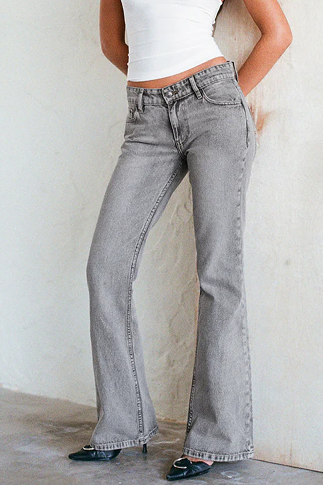 Grey Acid Wash Flare Jeans Hover Image
