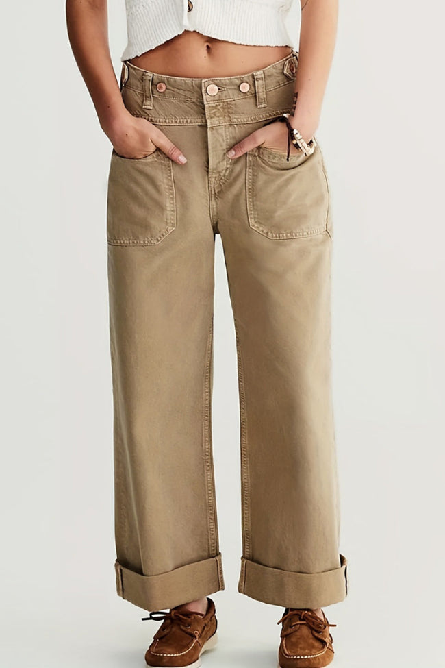 Khaki Cargo Wide Jeans Hover Image