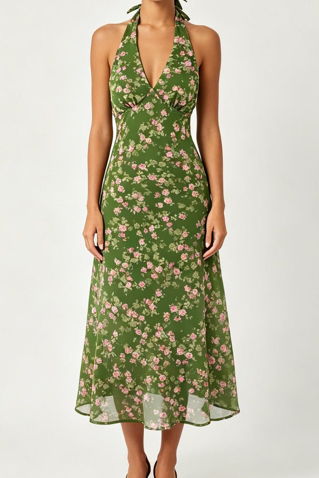 Floral Halter Midi Dress Hover Image
