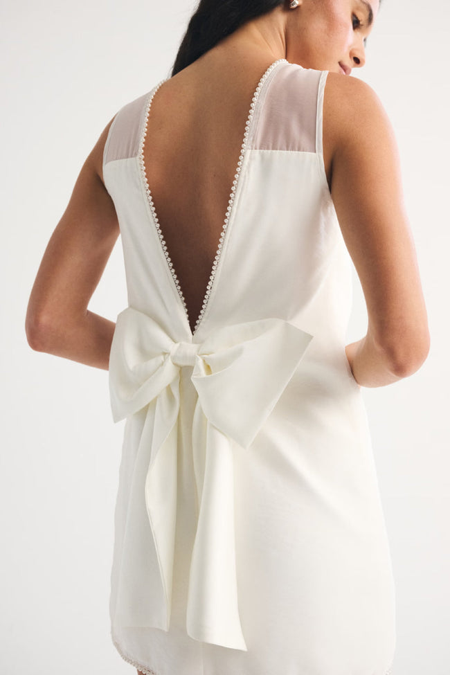 Pearl Bow Mini Dress Hover Image