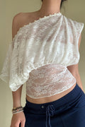 Sheer Lace One Shoulder Top