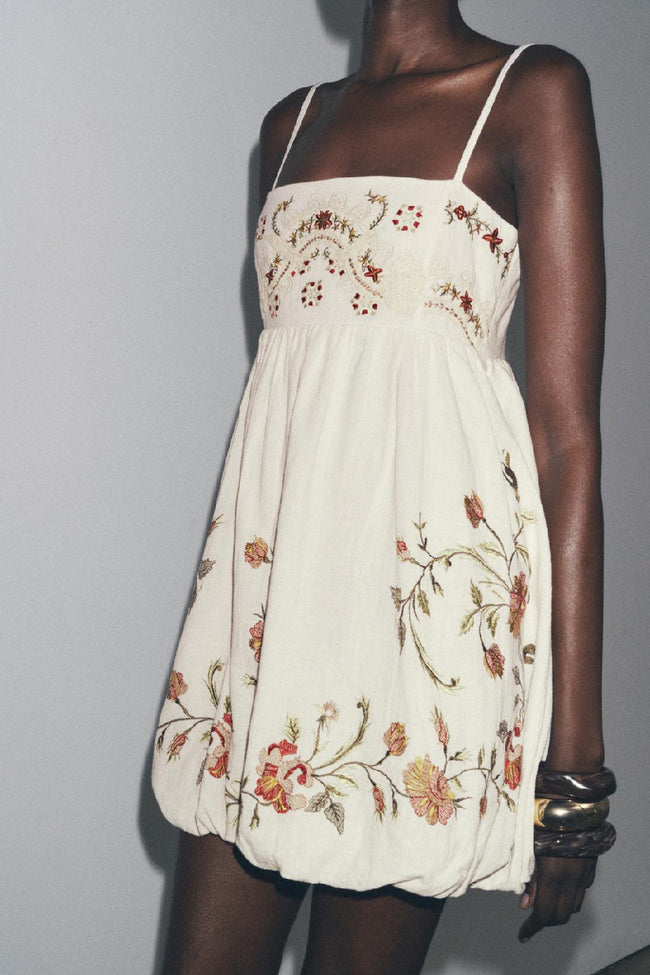 Embroidered Bubble Mini Dress Hover Image