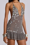 Sequin Ruffle Halter Mini Dress