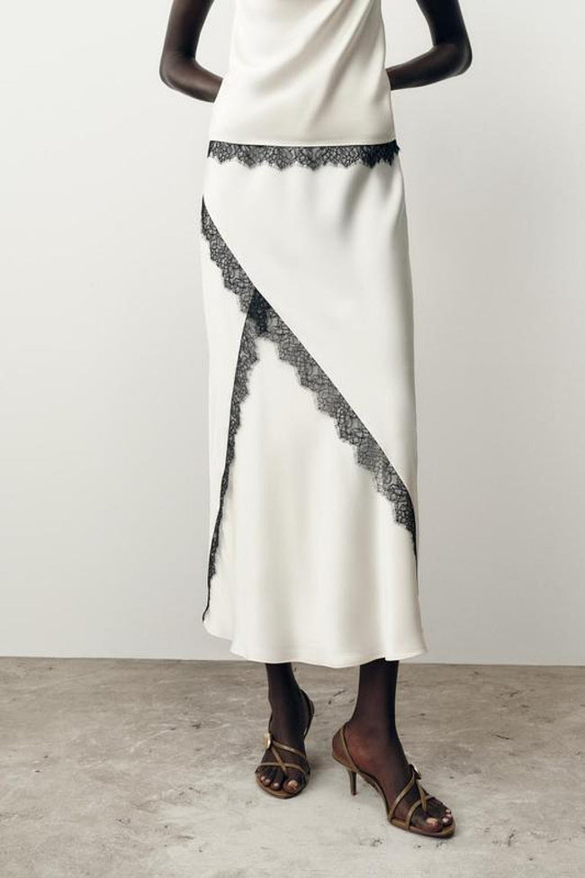 Lace Trim Satin Skirt Main Image