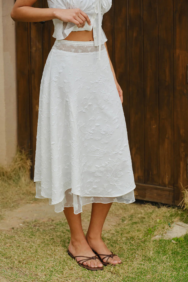Ivory Bloom Midi Skirt Hover Image