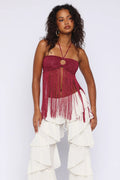 Bordeaux Fringe Halter Top