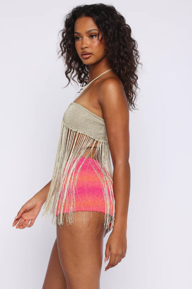 Golden Fringe Halter Top Main Image