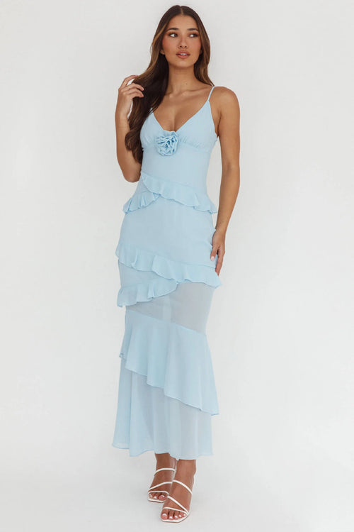 Blue Rose Cascade Maxi Dress