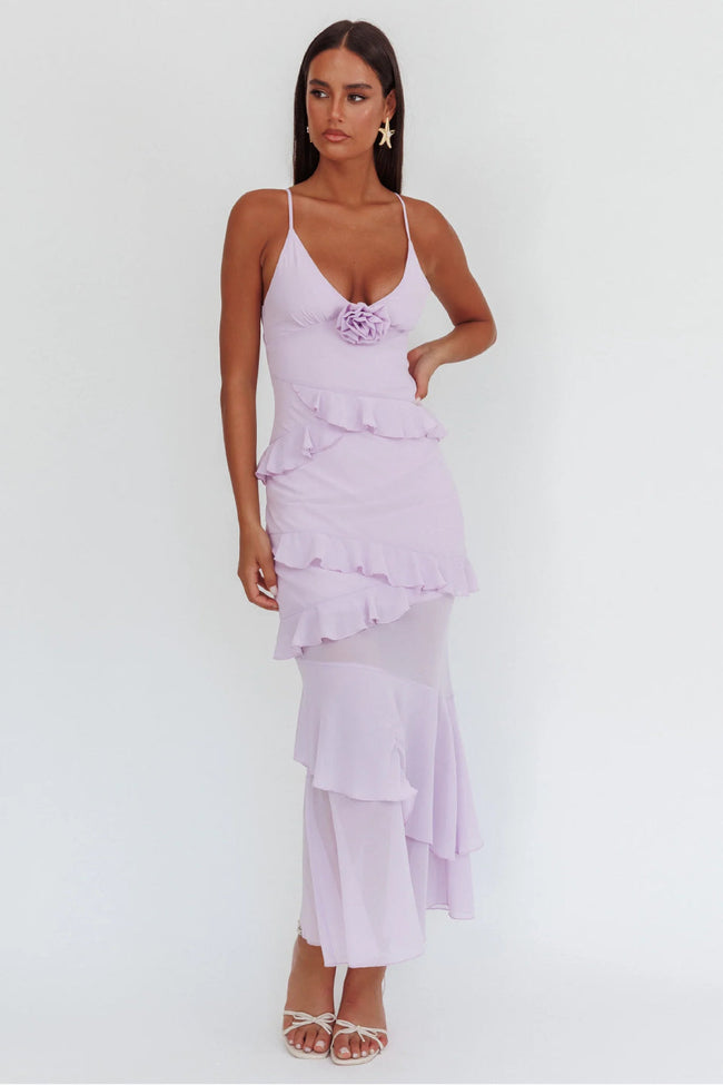 Lavender Rose Cascade Maxi Dress Hover Image