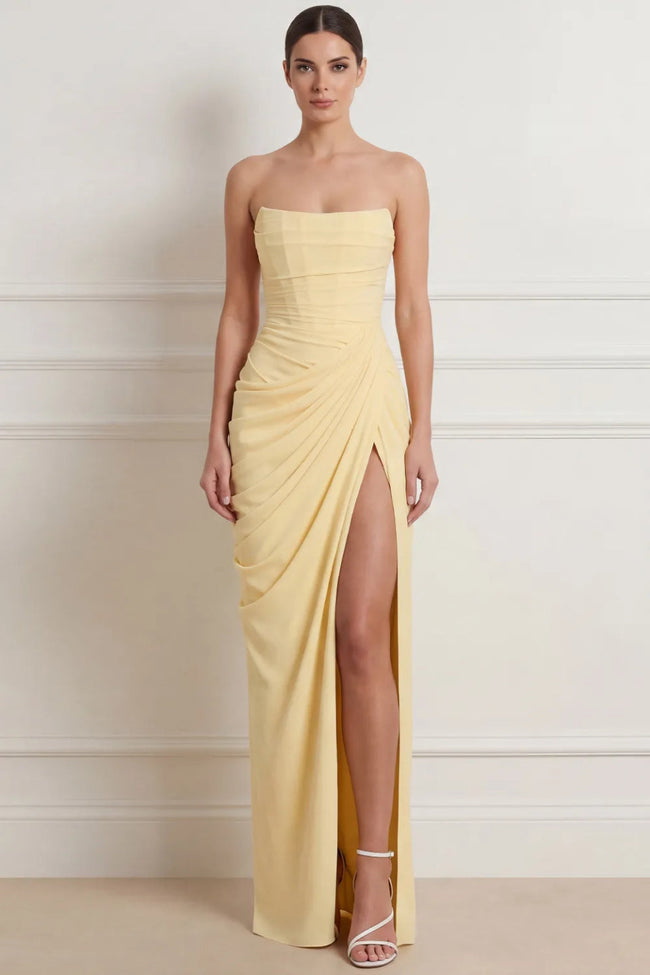 Yellow Strapless Maxi Dress Hover Image