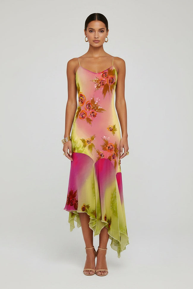 Watercolor Petal Midi Dress Hover Image