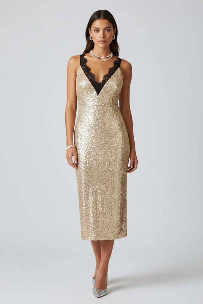 Golden Midnight Midi Dress Hover Image