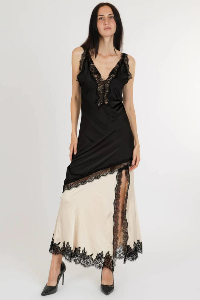 Noir Lace Satin Maxi Dress Hover Image