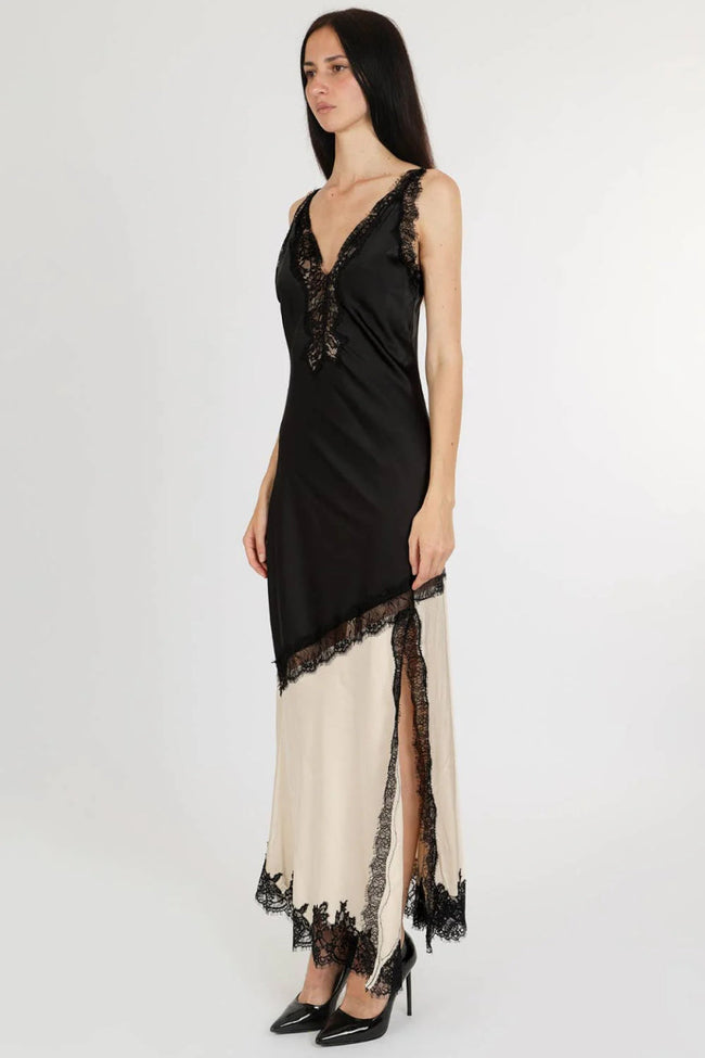 Noir Lace Satin Maxi Dress Main Image