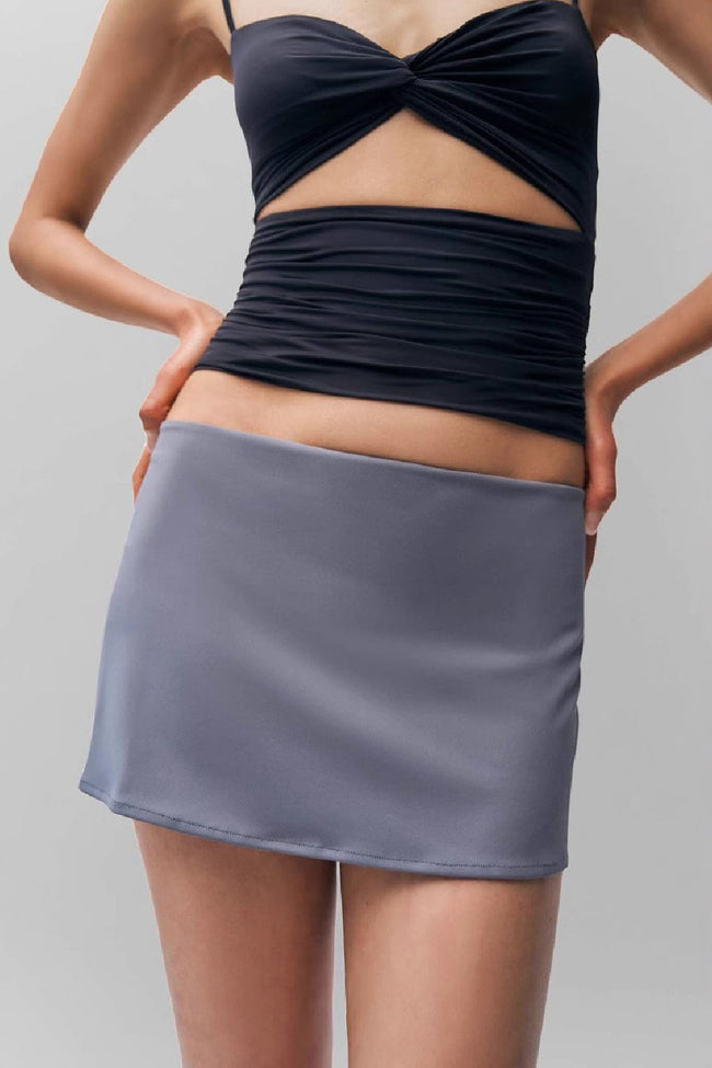 Gray Ruched Mini Skirt Hover Image