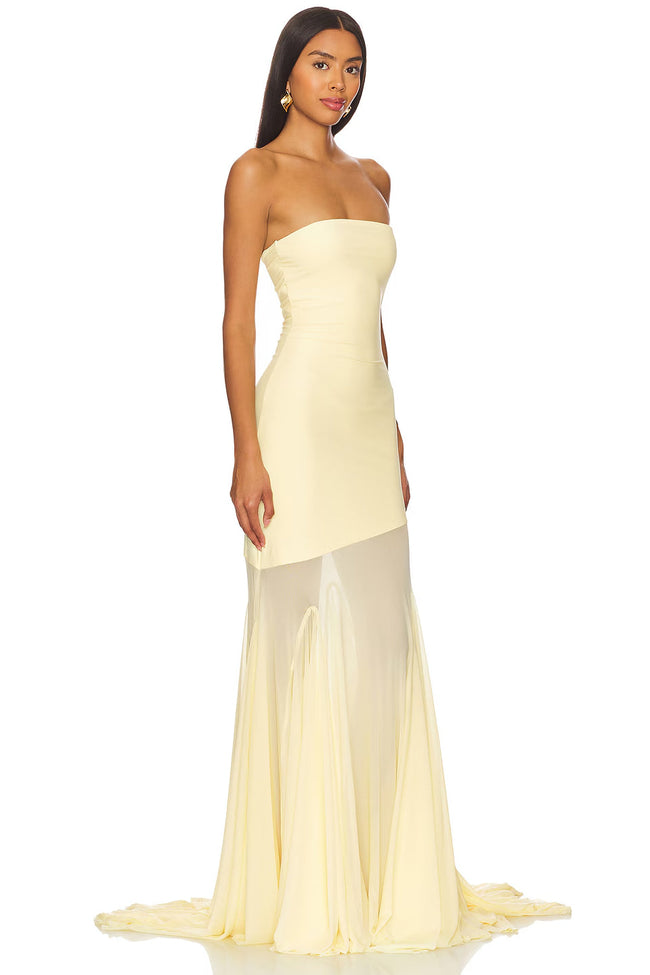 Cream Mesh Fishtail Gown Main Image