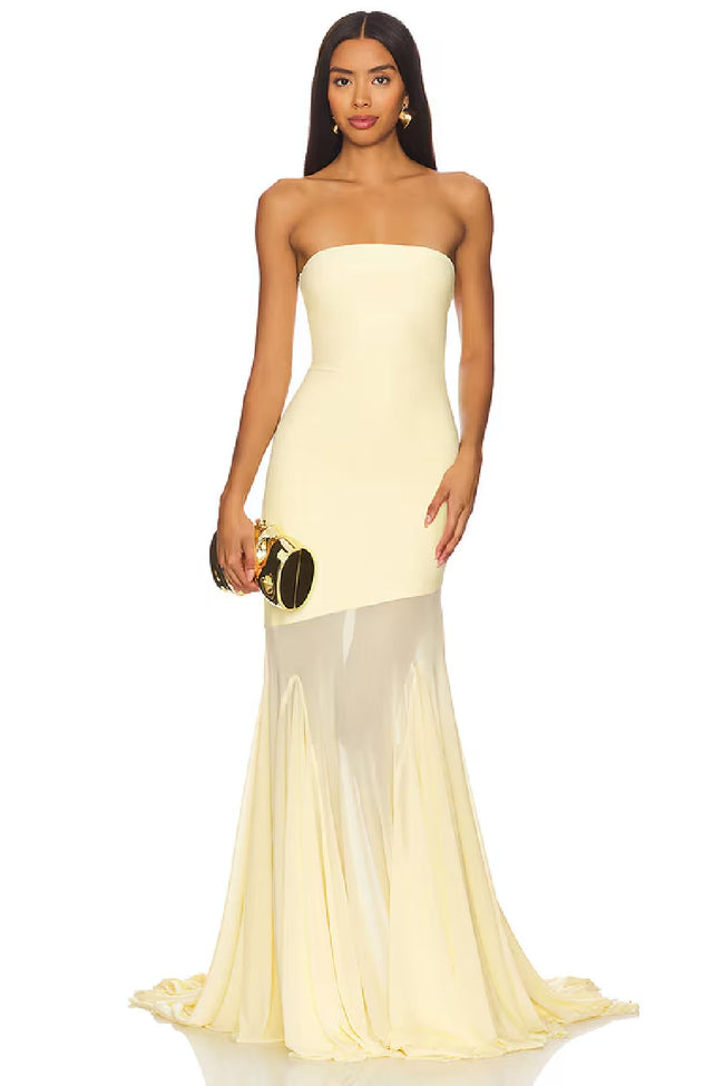 Cream Mesh Fishtail Gown Hover Image